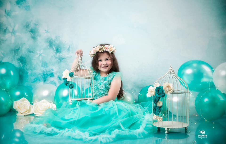 Kate Fine Art Watercolors Blue Flowers Abstract Backdrop designed by Veronika Gant - Kate Backdrop AU