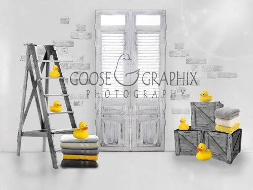 Kate Baby Bath Backdrop Rustic Rubber Duckies Flat Designed by Amanda Moffatt - Kate Backdrop AU