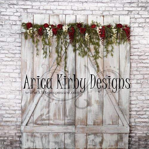 Kate Rustic Doors Red Floral Spring Backdrop Designed by Arica Kirby - Kate Backdrop AU
