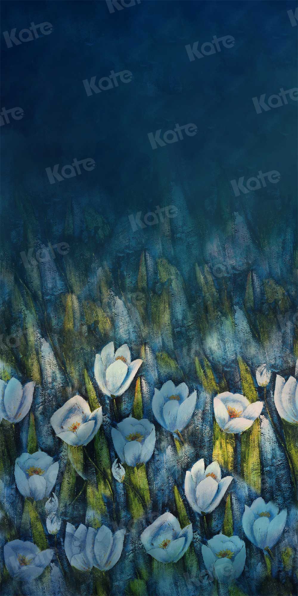 Kate Fine Art Abstract White Flowers Backdrop Blue for Photography - Kate Backdrop AU
