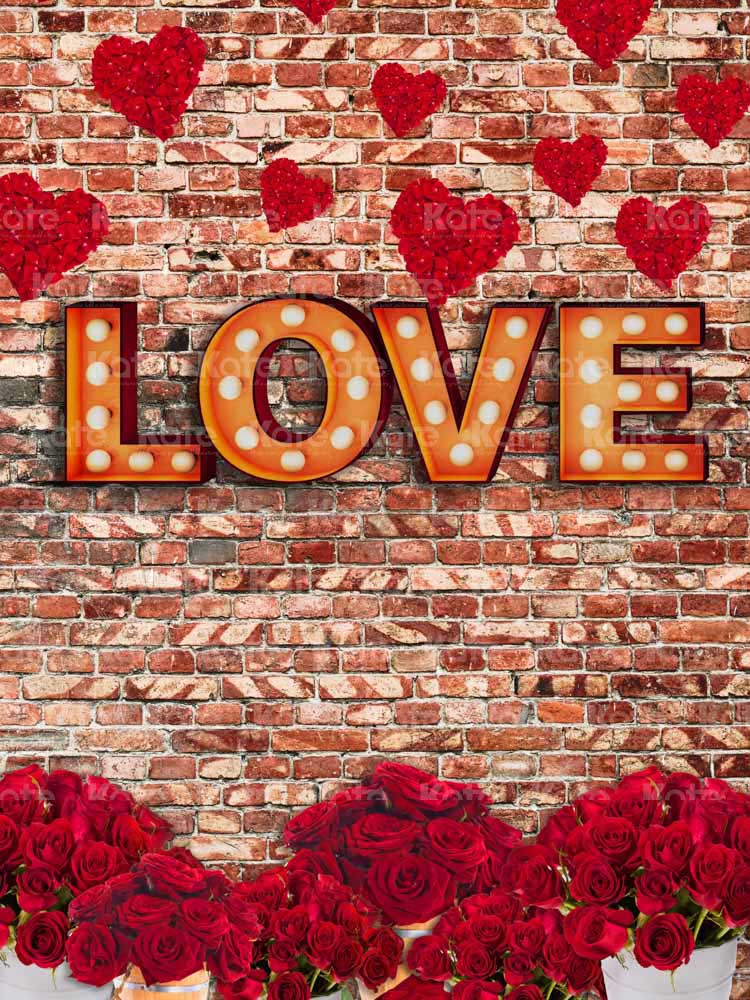 Kate Valentine's Day Backdrop Brick Wall Roses Designed by Chain Photography - Kate Backdrop AU