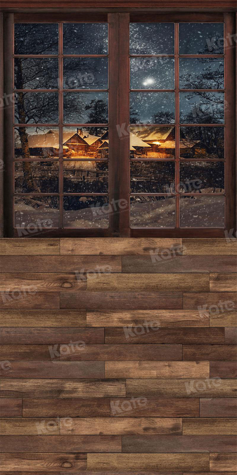Kate Winter Snowy Night Backdrop Window Wood Splicing for Photography - Kate Backdrop AU
