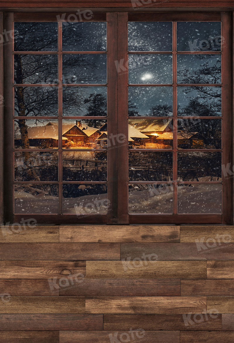 Kate Winter Snowy Night Backdrop Window Wood Splicing for Photography - Kate Backdrop AU