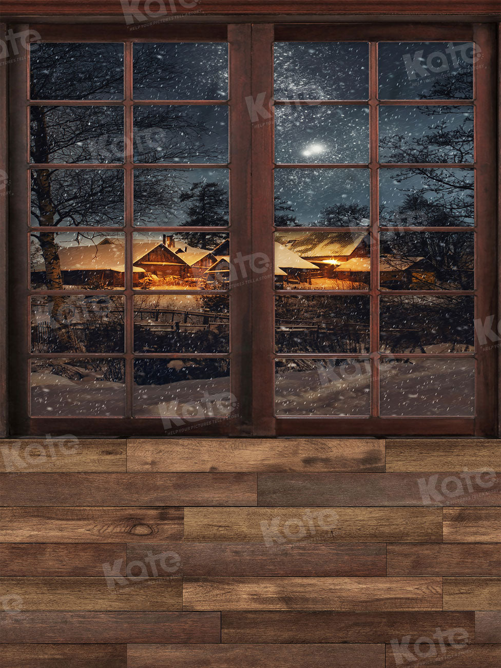 Kate Winter Snowy Night Backdrop Window Wood Splicing for Photography - Kate Backdrop AU