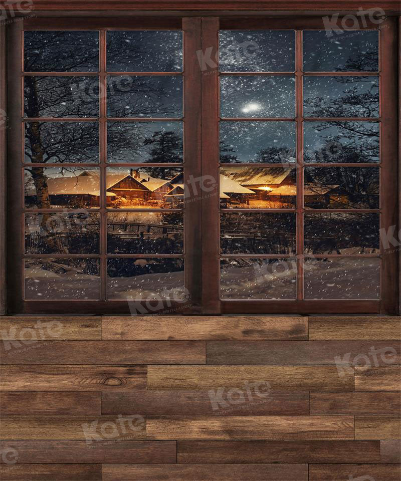 Kate Winter Snowy Night Backdrop Window Wood Splicing for Photography - Kate Backdrop AU