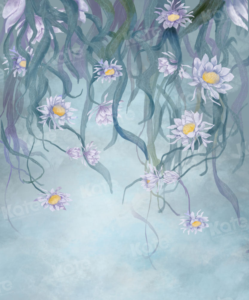 Kate Fine Art Portrait Backdrop Floral Blue Grey Designed by GQ - Kate Backdrop AU