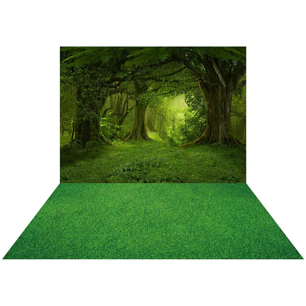Kate Forest Fantastic Foggy Backdrop+Green Grass Rubber Floor Mat - Kate Backdrop AU