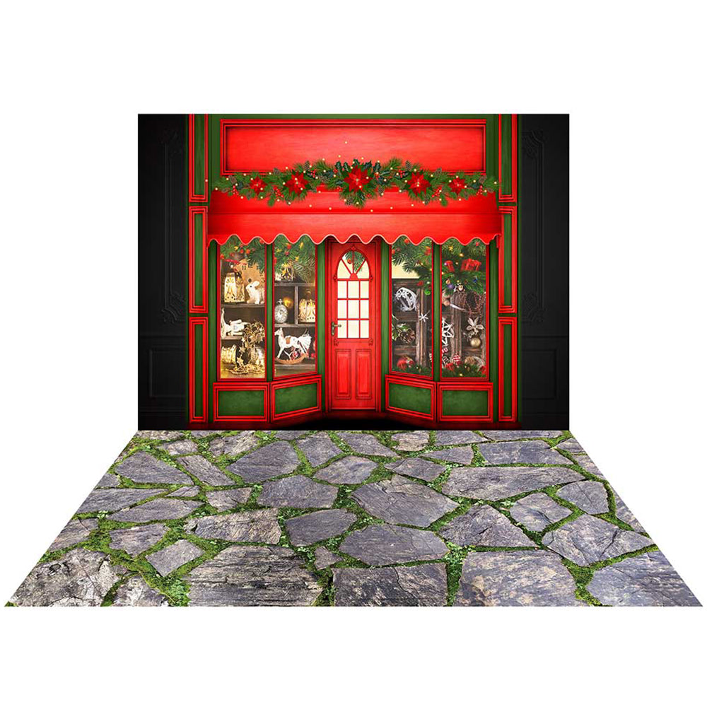 Kate Christmas Backdrop Downtown+Stone Road Rubber Floor Mat - Kate Backdrop AU