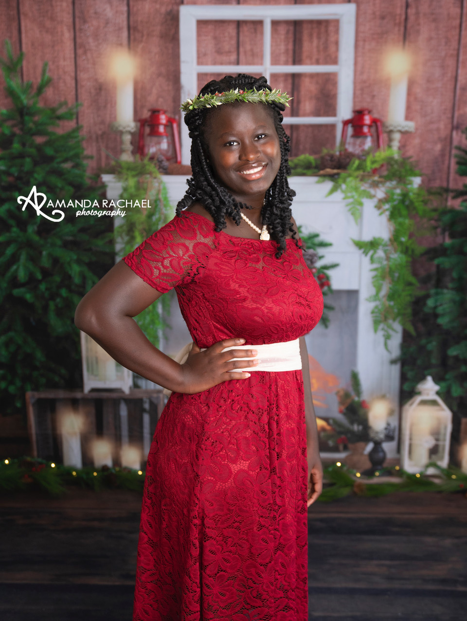 Kate Christmas Fireplace Candlelight Wooden Backdrop Designed by Emetselch - Kate Backdrop AU