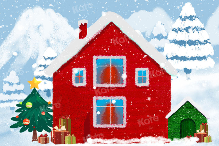 Kate Winter Snow Red House Backdrop Designed by Chain Photography - Kate Backdrop AU