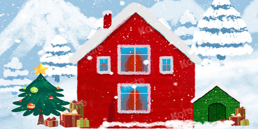 Kate Winter Snow Red House Backdrop Designed by Chain Photography - Kate Backdrop AU
