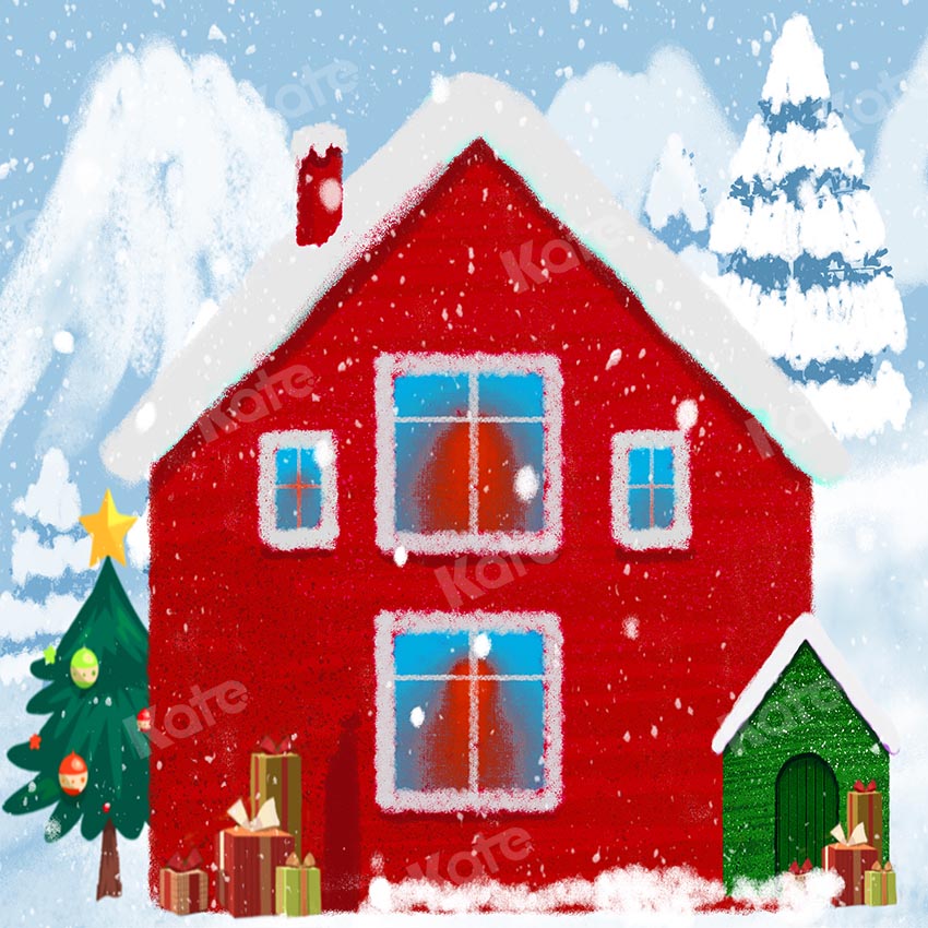 Kate Winter Snow Red House Backdrop Designed by Chain Photography - Kate Backdrop AU