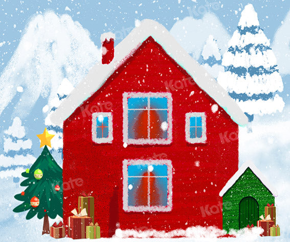 Kate Winter Snow Red House Backdrop Designed by Chain Photography - Kate Backdrop AU