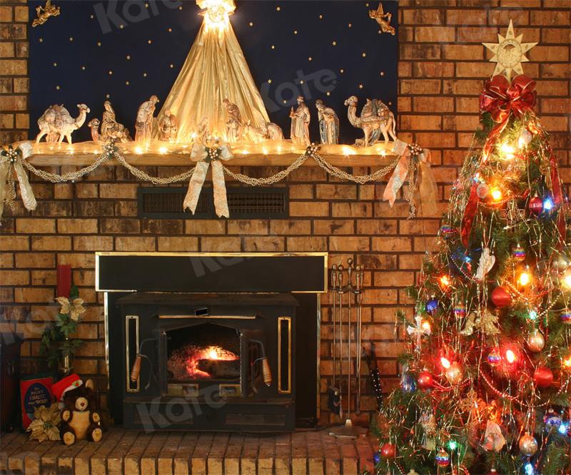 Kate Christmas Fireplace Room Backdrop for Photography - Kate Backdrop AU