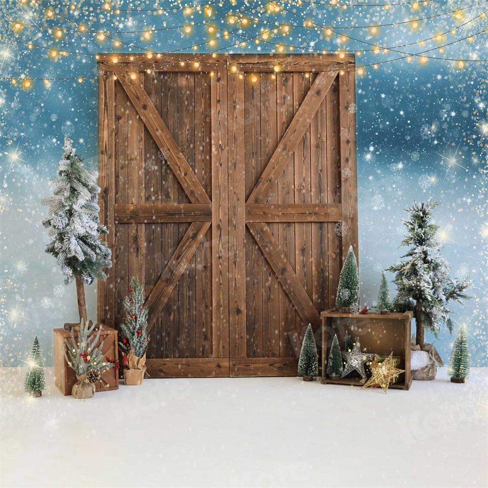 Kate Christmas Winter Snowy Barn Door Backdrop for Photography - Kate Backdrop AU