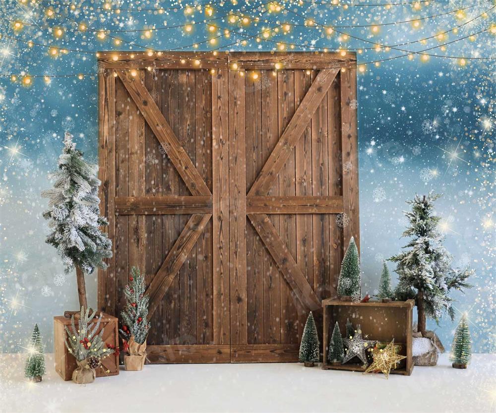 Kate Christmas Winter Snowy Barn Door Backdrop for Photography - Kate Backdrop AU