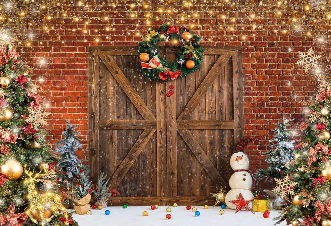 Kate Merry Christmas Barn Door Snowman Backdrop for Photography - Kate Backdrop AU