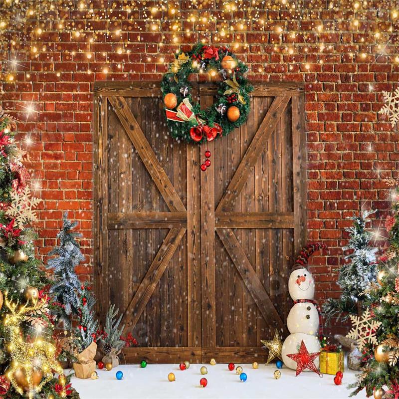 Kate Merry Christmas Barn Door Snowman Backdrop for Photography - Kate Backdrop AU