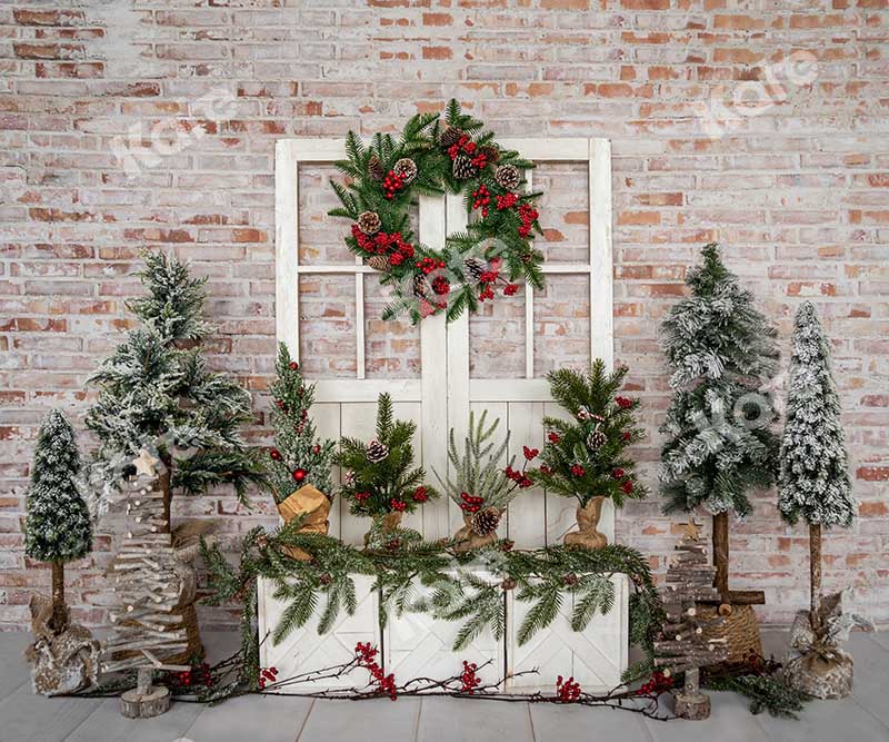 Kate Christmas Trees Barn Door Winter Backdrop Designed by Emetselch - Kate Backdrop AU
