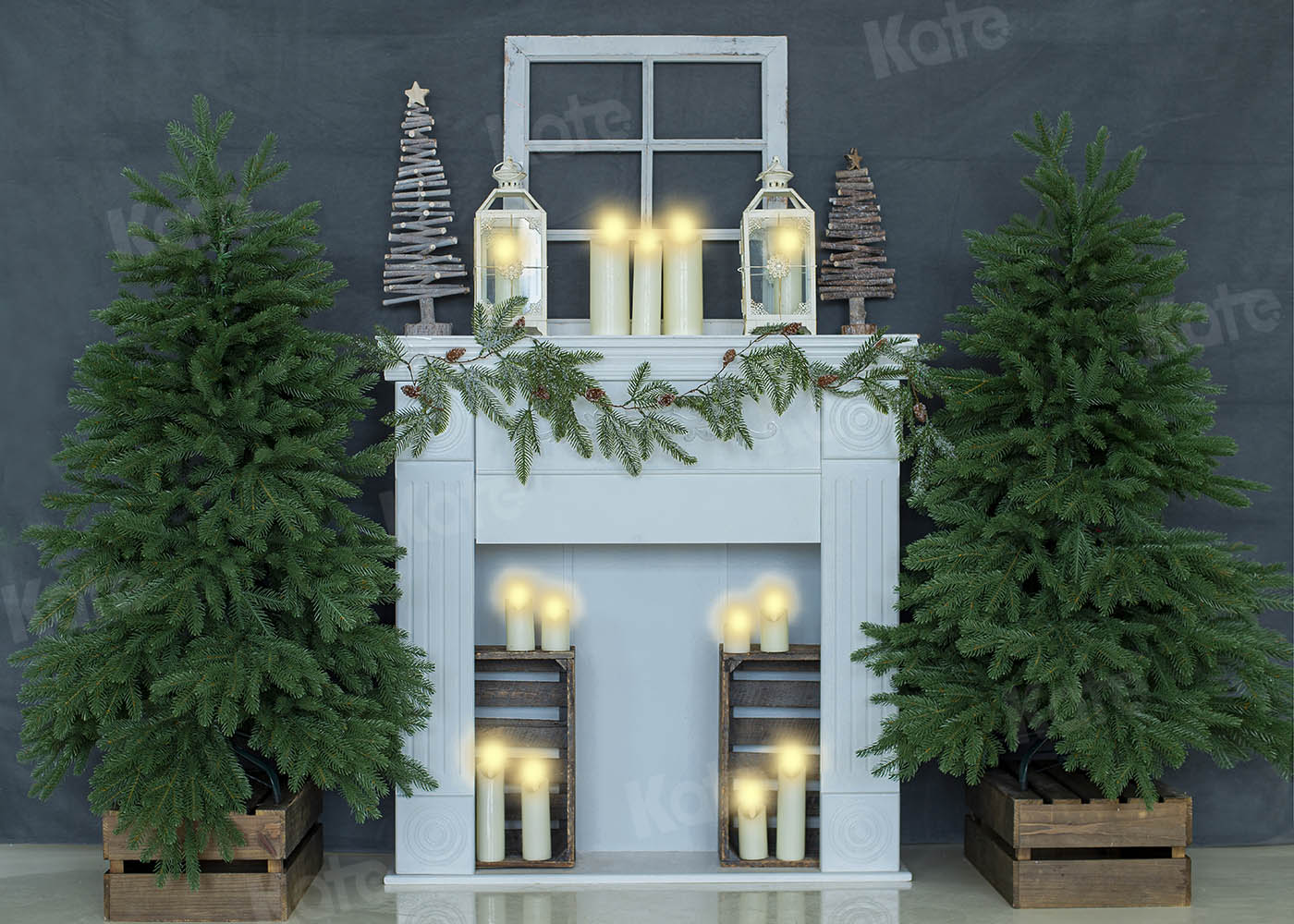 Kate Fireplace Candlelight Christmas Backdrop Designed by Emetselch - Kate Backdrop AU