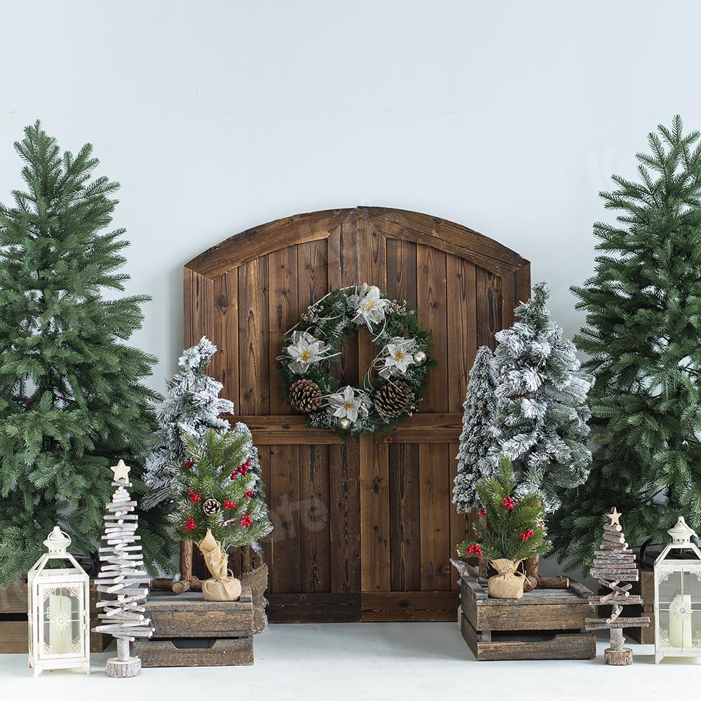 Kate Christmas Trees Barn Door Backdrop Designed by Emetselch - Kate Backdrop AU