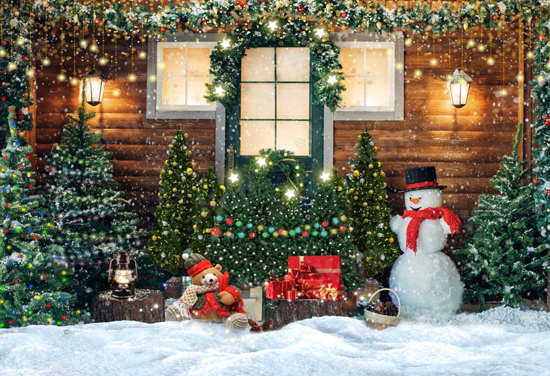 Kate Christmas Trees Snow House Backdrop for Photography - Kate Backdrop AU