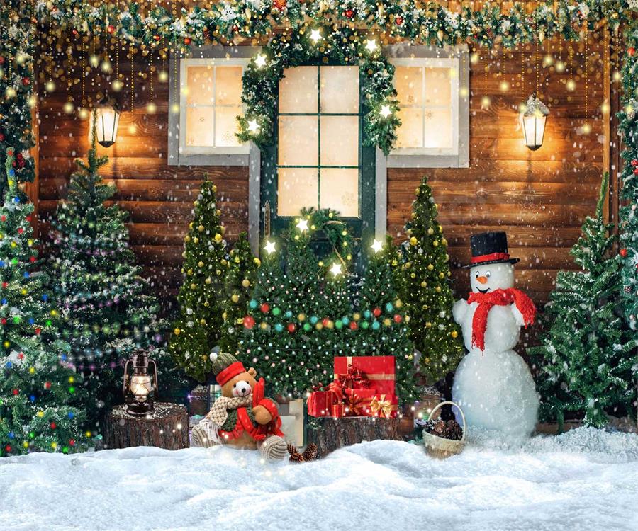 Kate Christmas Trees Snow House Backdrop for Photography - Kate Backdrop AU