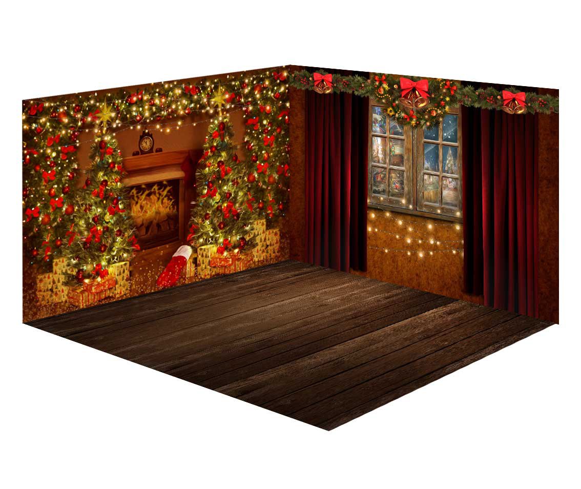Kate Christmas Fireplace Winter Room Set(8ftx8ft&10ftx8ft&8ftx10ft) - Kate Backdrop AU
