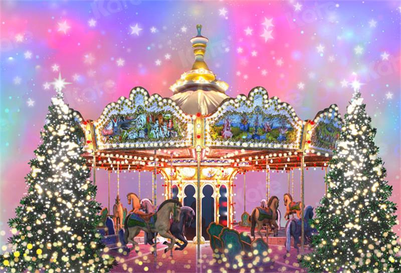 Kate Fantasy Christmas Carousel Backdrop for Photography - Kate Backdrop AU