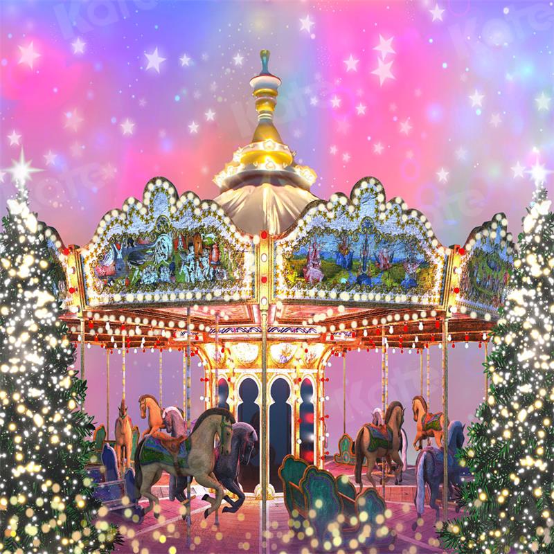 Kate Fantasy Christmas Carousel Backdrop for Photography - Kate Backdrop AU
