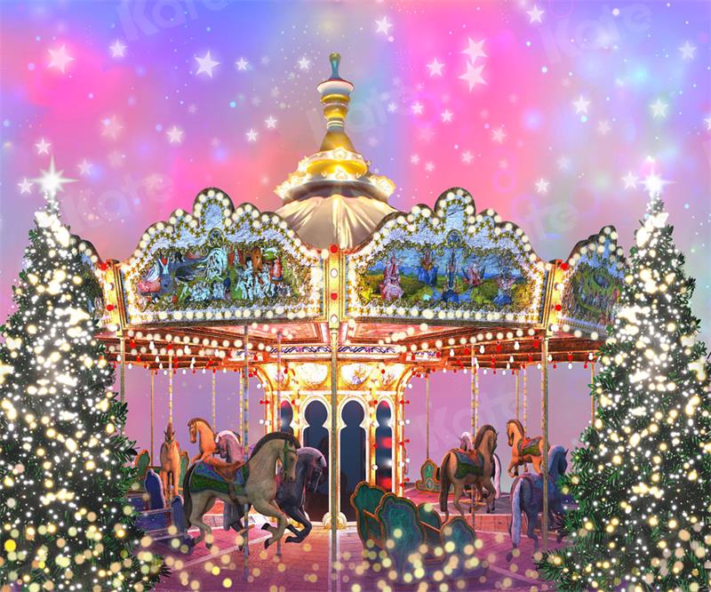 Kate Fantasy Christmas Carousel Backdrop for Photography - Kate Backdrop AU