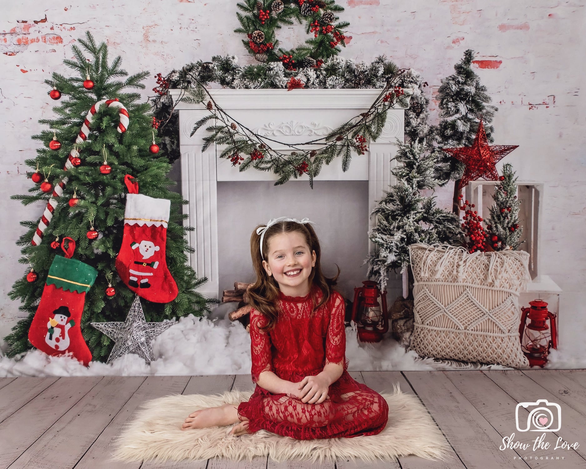 Kate Christmas Tree Brick Fireplace Backdrop Designed by Emetselch - Kate Backdrop AU