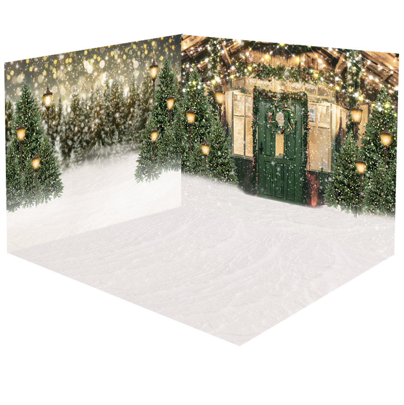 Kate Christmas Snow Trees Backdrop Room Set(8ftx8ft&10ftx8ft&8ftx10ft) - Kate Backdrop AU