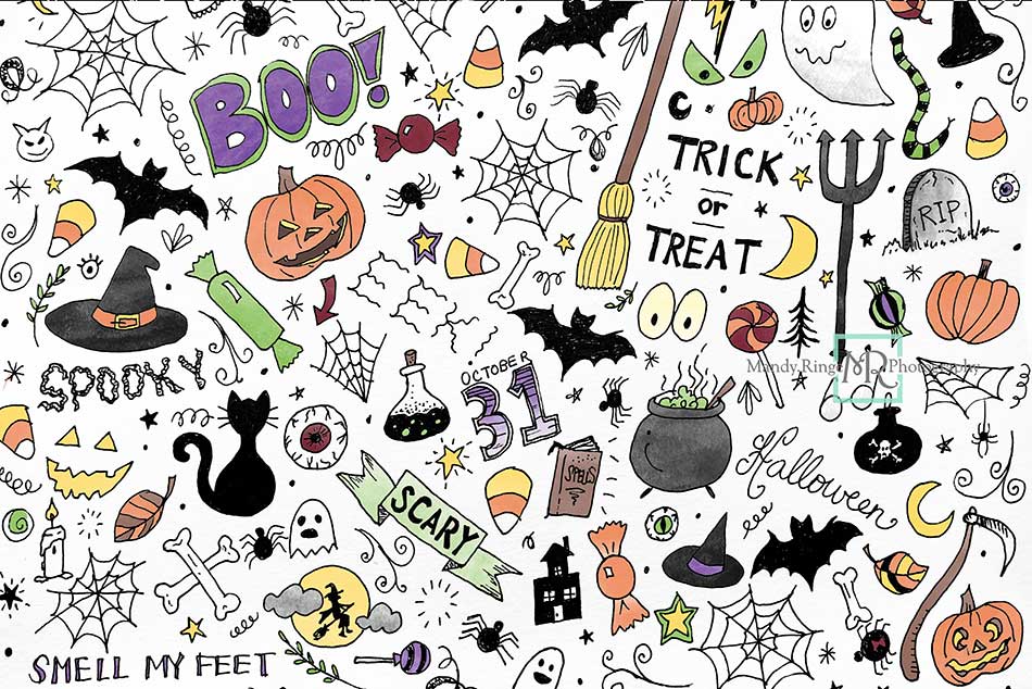 Kate Color Halloween Doodles Backdrop for Photography Designed By Mandy Ringe Photography - Kate Backdrop AU