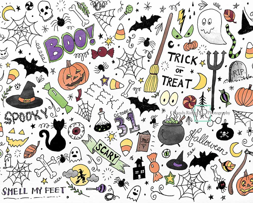 Kate Color Halloween Doodles Backdrop for Photography Designed By Mandy Ringe Photography - Kate Backdrop AU
