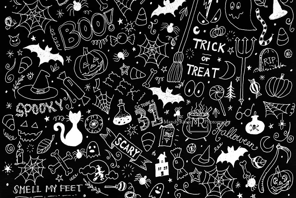 Kate Black Halloween Doodles Backdrop for Photography Designed By Mandy Ringe Photography - Kate Backdrop AU