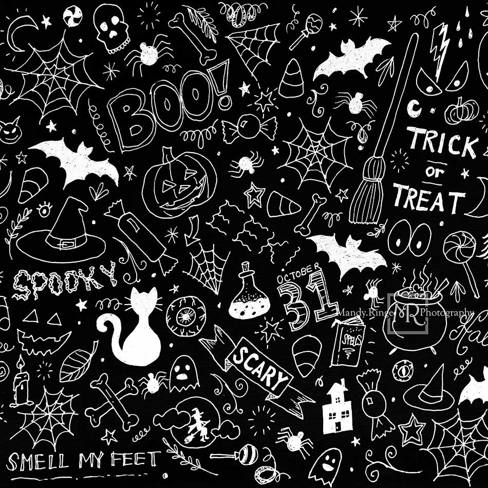 Kate Black Halloween Doodles Backdrop for Photography Designed By Mandy Ringe Photography - Kate Backdrop AU