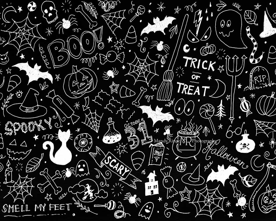 Kate Black Halloween Doodles Backdrop for Photography Designed By Mandy Ringe Photography - Kate Backdrop AU
