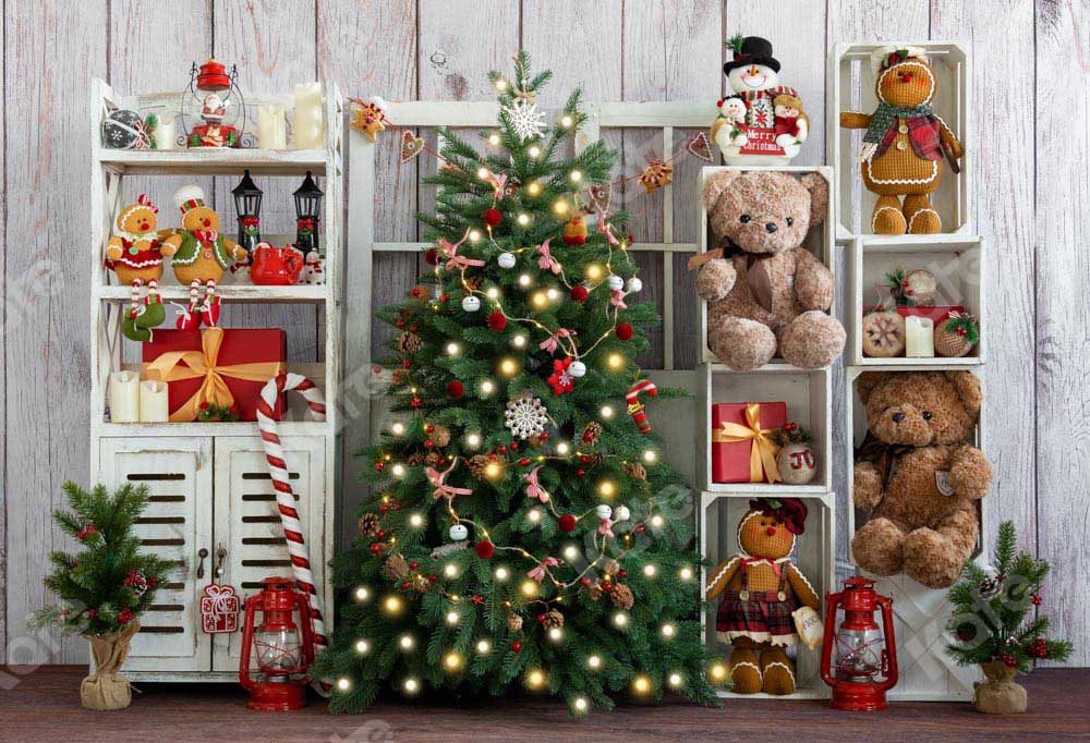 Kate Christmas Shelf Tree with Bear Gifts Backdrop Designed by Emetselch - Kate Backdrop AU