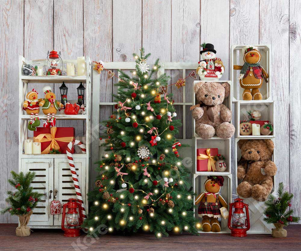 Kate Christmas Shelf Tree with Bear Gifts Backdrop Designed by Emetselch - Kate Backdrop AU