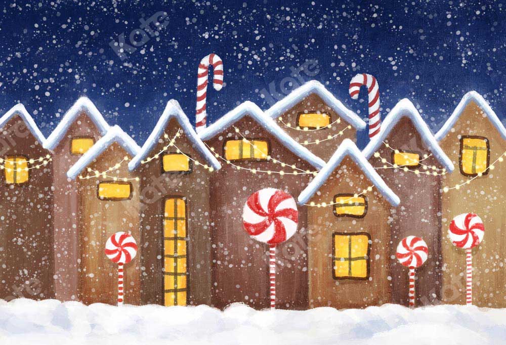 Kate Christmas Gingerbread House Winter Snow Backdrop Designed by GQ - Kate Backdrop AU