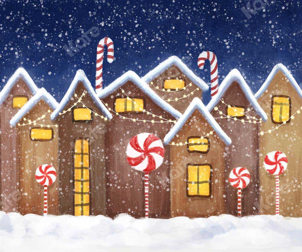 Kate Christmas Gingerbread House Winter Snow Backdrop Designed by GQ - Kate Backdrop AU