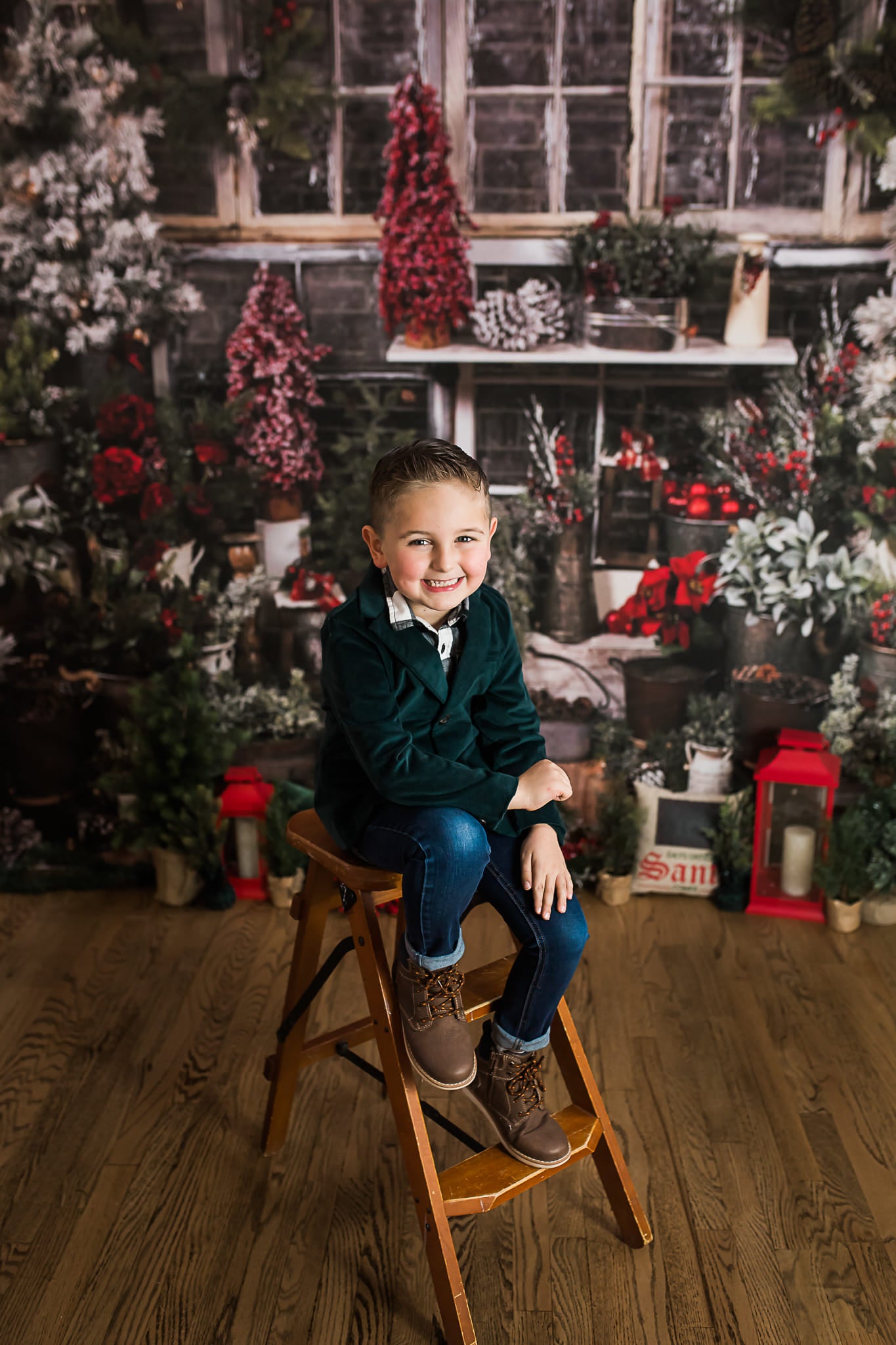 Kate Christmas Tree Wood House Winter Backdrops Designed by Arica Kirby - Kate Backdrop AU