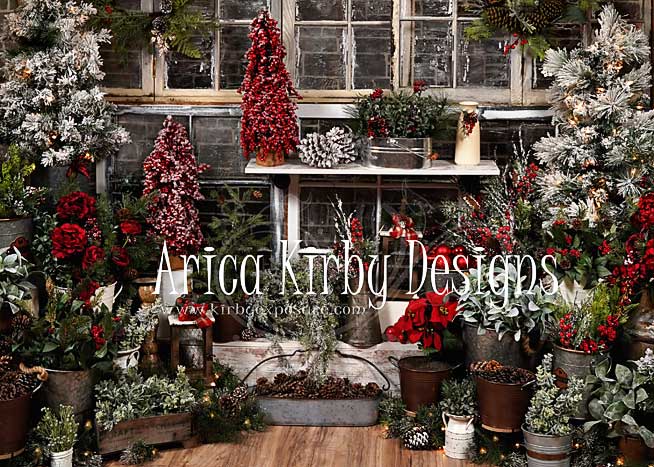 Kate Christmas Tree Wood House Winter Backdrops Designed by Arica Kirby - Kate Backdrop AU