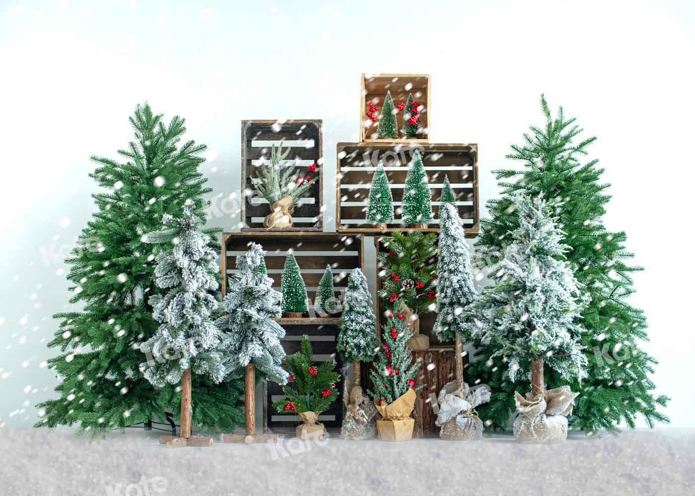 Kate Christmas Trees Snowy Backdrop Designed by Emetselch - Kate Backdrop AU