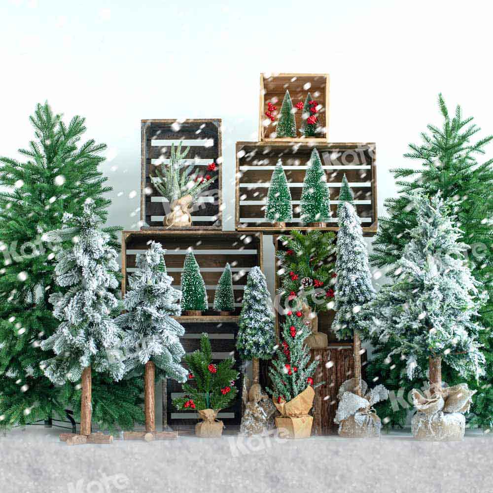 Kate Christmas Trees Snowy Backdrop Designed by Emetselch - Kate Backdrop AU