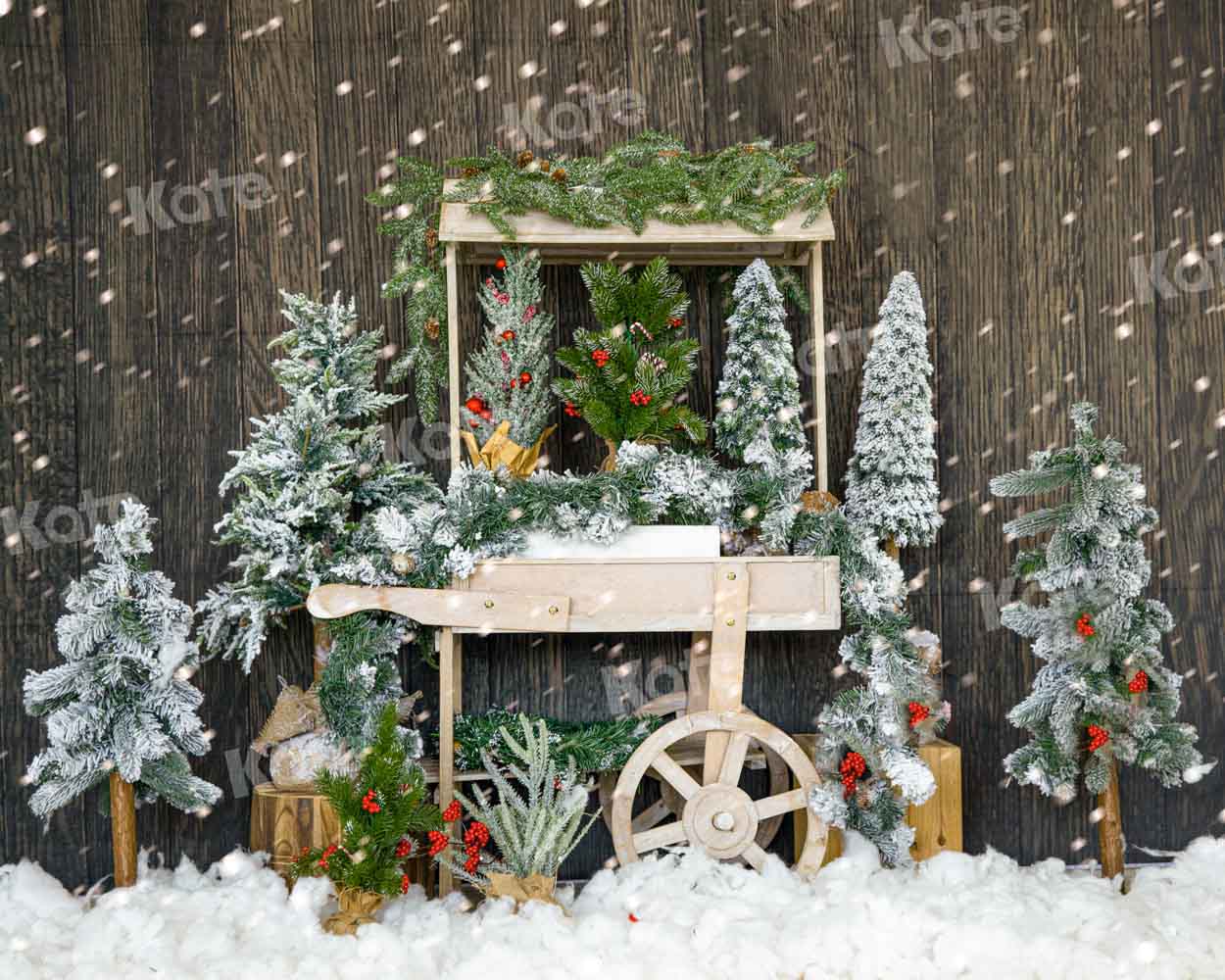 Kate Christmas Tree Backdrop Winter Snow Designed by Emetselch - Kate Backdrop AU