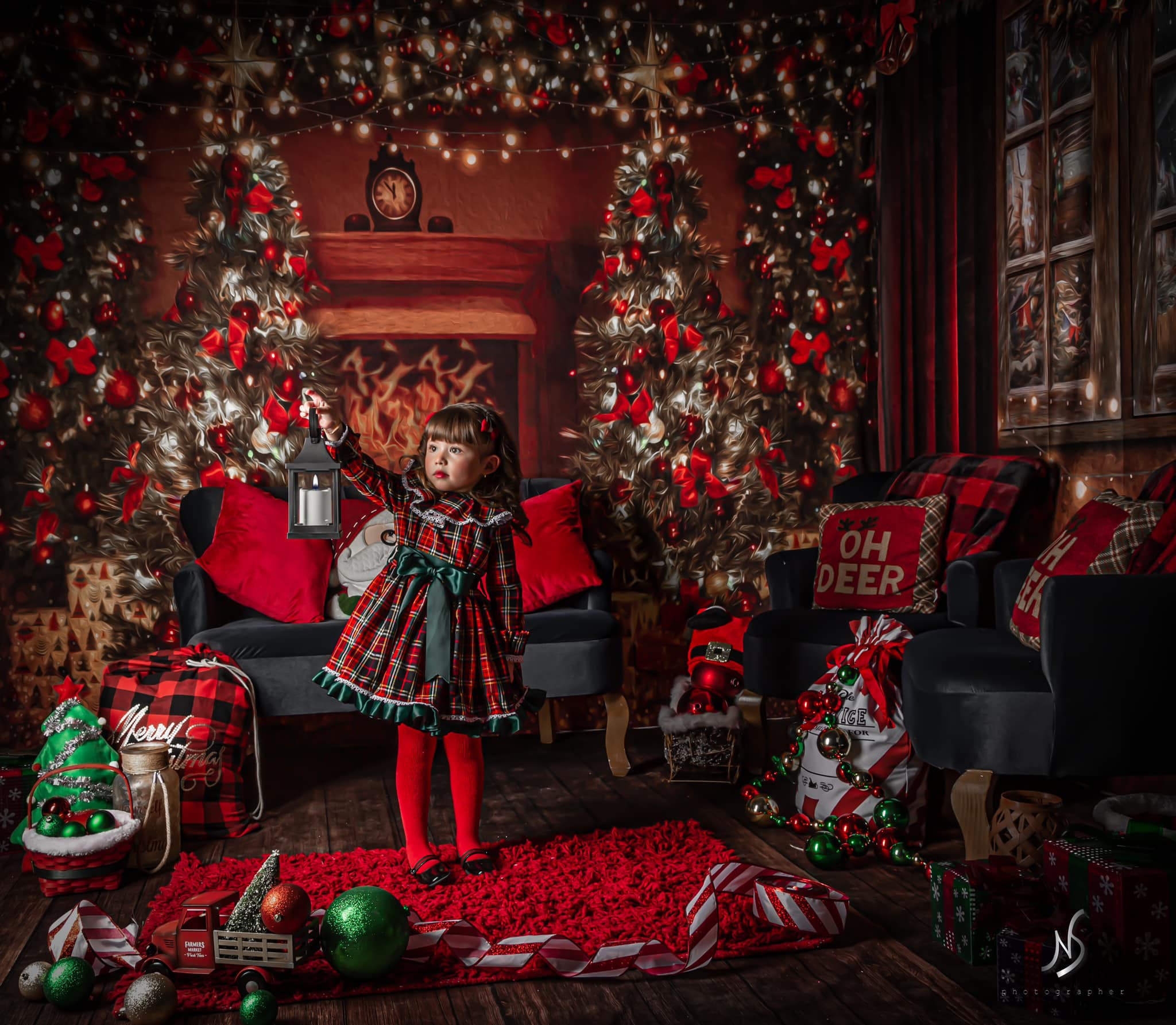 Kate Christmas Fireplace Winter Room Set(8ftx8ft&10ftx8ft&8ftx10ft) - Kate Backdrop AU