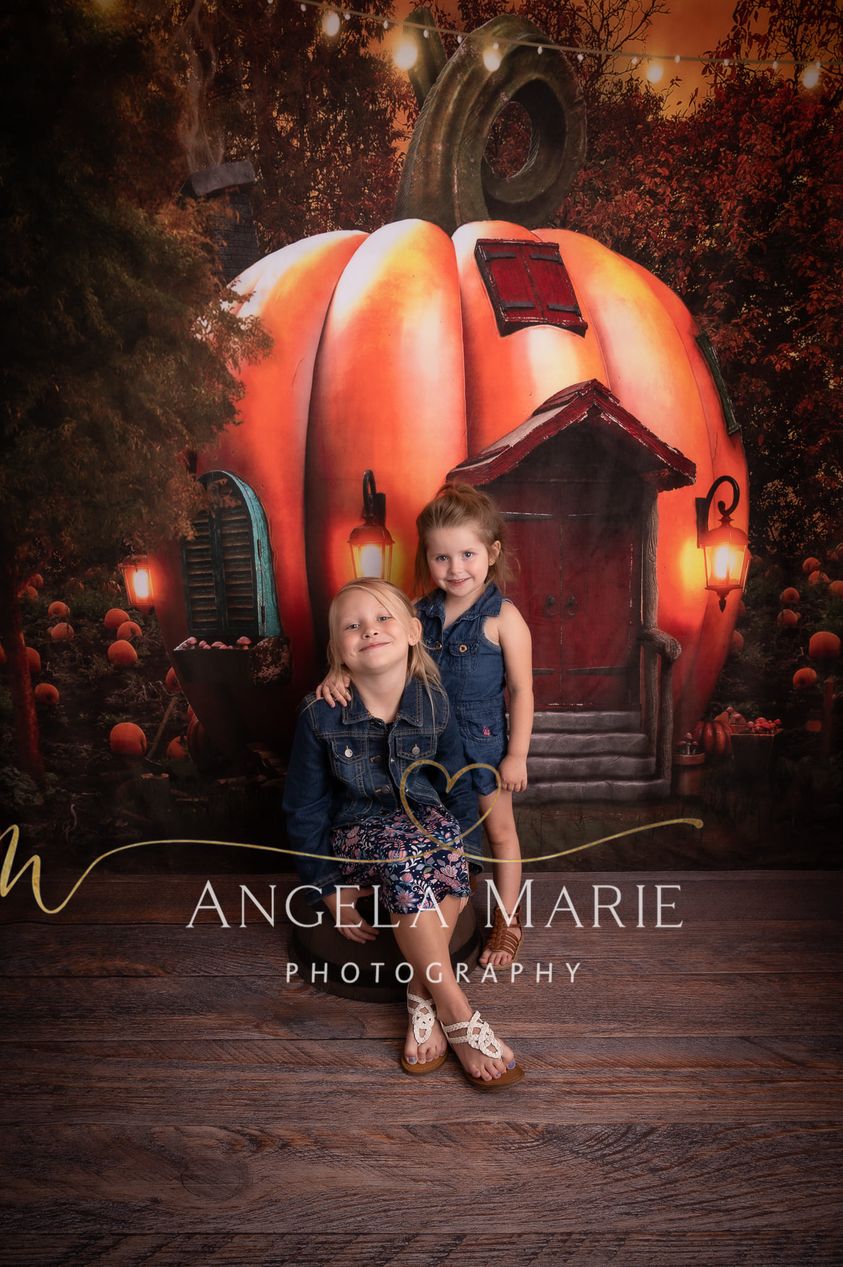 Kate Halloween Pumpkin House Backdrop+Brown Wood Floor Mat - Kate Backdrop AU