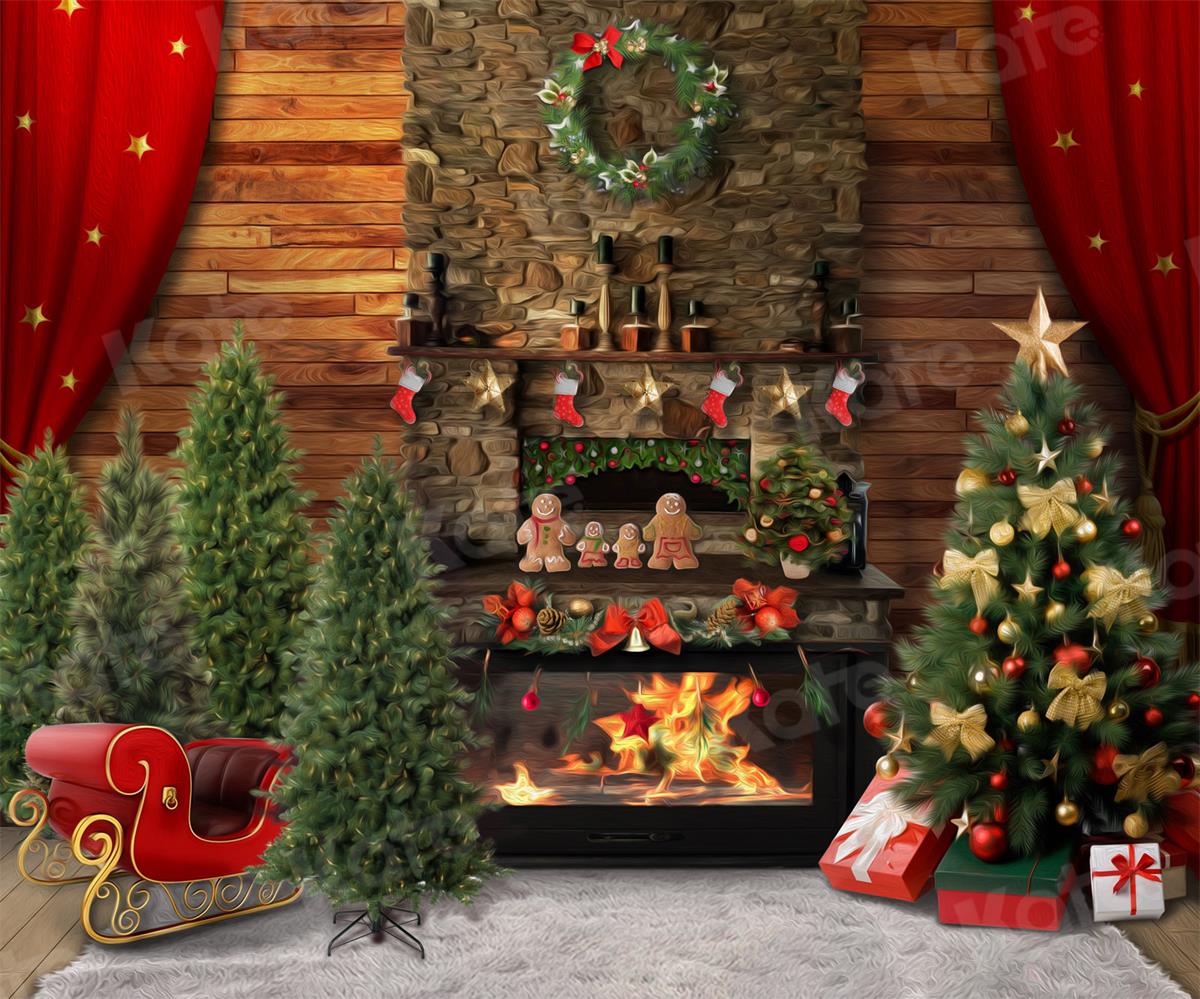 Kate Christmas Fireplace Room Gingerbread Backdrop for Photography - Kate Backdrop AU